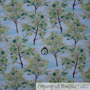 BonEful FABRIC Cotton Quilt Blue Sky Cloud Green Spring Tree Shabby Chic L SCRAP - Picture 1 of 11