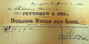 Petticrew & Bro Building Stone & Lime Billhead 1894 Springfield Ohio - Picture 1 of 1