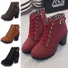 Women Ankle Boots Lace Up Winter Booties Ladies Fashion Block Heels Shoes Casual