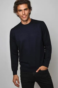 Navy Blue Ansett Australia Fine Weight Merino Wool Crew Neck Jumper Sweater - Picture 1 of 1