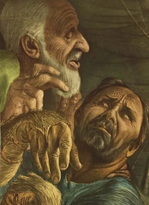 Guy Rowe. "Jacob's Blessing". 1949 Religious Biblical Lithograph Print. 9 X 12 - Picture 1 of 1