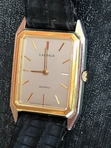 Ladies Lassale Ultraslim, Two-tone Petite casing w/Blk Leather Band - WORKING! - Picture 1 of 23