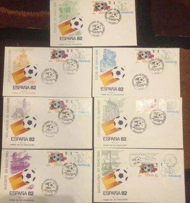 MUNDIAL DE FUTBOL ESPAÑA 1982 SOBRE 1ER DIA DE CIRCULACION 7unidades - Imagen 1 de 4