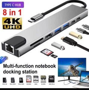 8 in 1 Multiport USB-C Hub Type C To USB 3.0 4K HDMI Adapter For Macbook Pro/Air - Picture 1 of 9