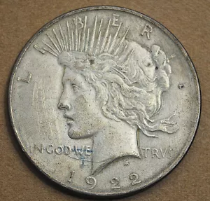 1922 P Peace 90% dollaro argento errore di circolazione debole colpo - non pulito - Foto 1 di 2