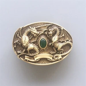 Twin Dragon Oval Solid Brass Belt Buckle also Stock in the US - Picture 1 of 6