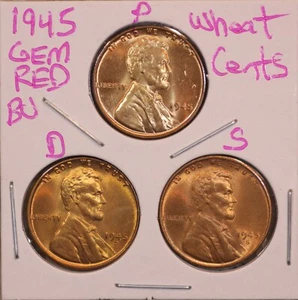 1945 P D S LINCOLN WEIZEN CENT PENNY 1C GEM RED BU SET (3 MÜNZEN) 45540 - Bild 1 von 2