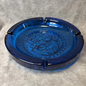 VTG Cobalt Blue Glass Trinket Dish Ashtray, 10.5” 1960’s Catch all MCM Decor - Picture 1 of 9