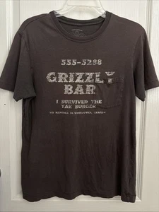 Old  Navy Grizzly Bar I Survived The Yak Burger Vancouver Canada Brown T-shirt S - Picture 1 of 10