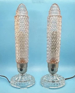 Vintage Art Deco Pink Bullet Torpedo Skyscraper Boudoir Table Lamp Pair Works! - Picture 1 of 14