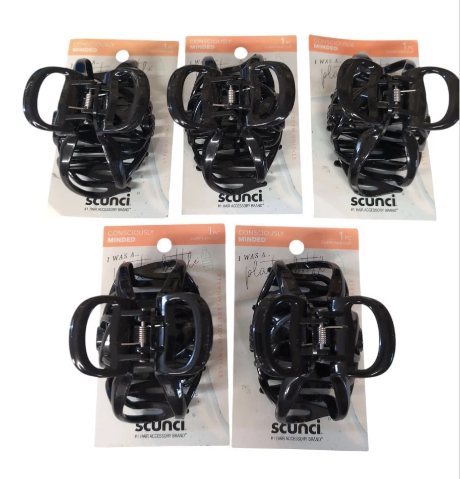 5 Pack Scunci Claw Hair Clips "I Was a Plastic Bottle" BLACK - Image 1 of 1