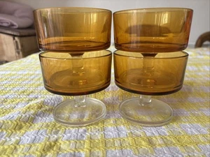 4 Vintage 70s 80s Luminarc Amber Coupe Champagne Glasses Dessert Dishes Barware - Picture 1 of 6