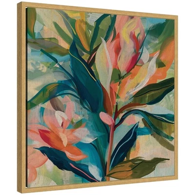 Colorful Tropic Botanical Abstract Neutral Linen Framed Canvas Wall Art by Th... - Image 1 of 4