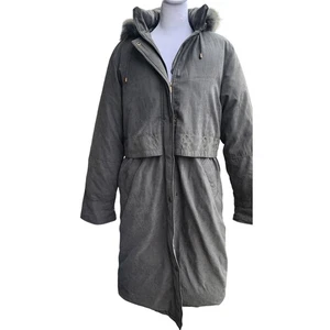 Uttex Design Women's Gray-Green Hooded Down Fill Long Length Puffer Coat Size L - Picture 1 of 10