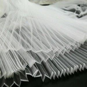 1M Hard Yarn Pleated Mesh Sheer Tulle Chiffon Fabric Craft Dress Skirt DIY - Picture 1 of 15