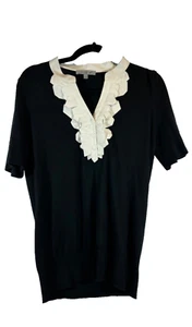 Classiques Entier Black White Cashmere Silk Blend Short Sleeve Sweater sz L D37 - Picture 1 of 6
