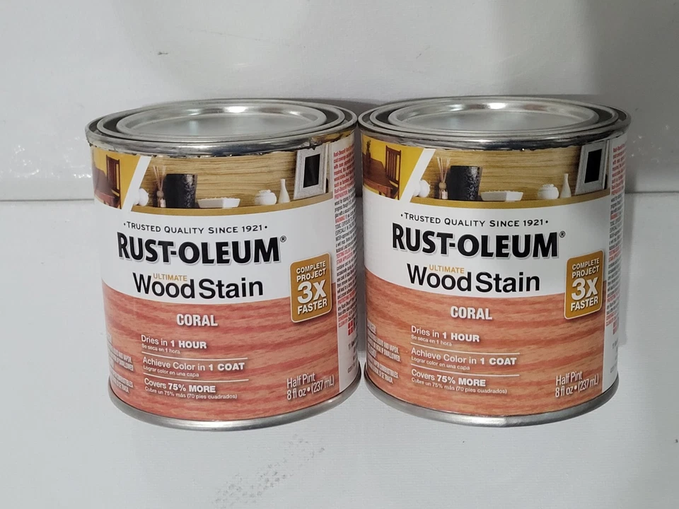 Rust-Oleum Ultimate Wood Stain 330114 Coral 3x Fast Dries in 1 Hour 1/2 Pint