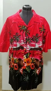 Palmwave Hawaiian Shirt Size XL Red Hibiscus Dolphin - Picture 1 of 7