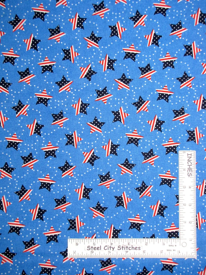 Bandera Patriótica Americana Estrella Rayas Estrellas Azul Algodón Tela Santee Por Yarda Foto 1 de 1