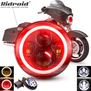 7" Inch LED Headlight w/ Red Halo Angel Eye DRL For Harley-Davidson Street Glide - Bild 1 von 23