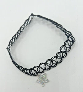 Tattoo Choker Stretch Black Necklace Glitter Star Charm - Picture 1 of 4