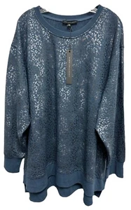 Top suéter para mujer Jane & Delancey estampado animal manga larga talla grande 3X azul marino - Imagen 1 de 8