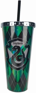 Harry Potter Slytherin Crest Logo 16 oz Foil Travel Cup with Straw NEW UNUSED - Picture 1 of 1
