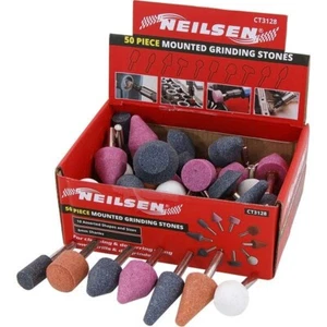 Neilsen CT3128 50pc Assorted Mounted Grinding Stones- 10 Shapes/Sizes, 6mm Shank - Picture 1 of 1