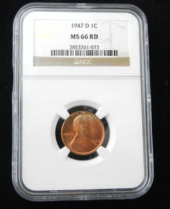 1947-D LINCOLN WHEAT CENT NGC MS 66 RD - 1C RED 3853261-073 ~ C15 - Picture 1 of 2