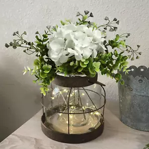 Farmhouse Glass Lantern Vase Vintage Flower Vases with Plants Hydrangea Lights R - Picture 1 of 12