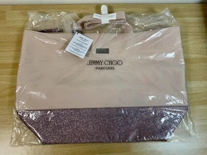 JIMMY CHOO PARFUMS WOMENS LARGE TOTE BAG LIGHT PINK AND GLITTER BOTTOM NEW - Picture 1 of 4
