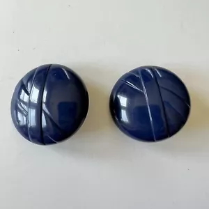 1980s Vintage Clip On Navy Blue Round Plastic Earrings - Picture 1 of 4