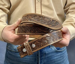 Western Belt Handmade Strap Men's Full Grain Leather No Buckle Cowboy Rodeo Belt - Picture 1 of 176