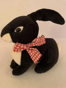 Russ Berrie ‘Domino’ Bunny Rabbit Red & White Gingham Bow Soft Plush Toy 7” - Picture 1 of 5