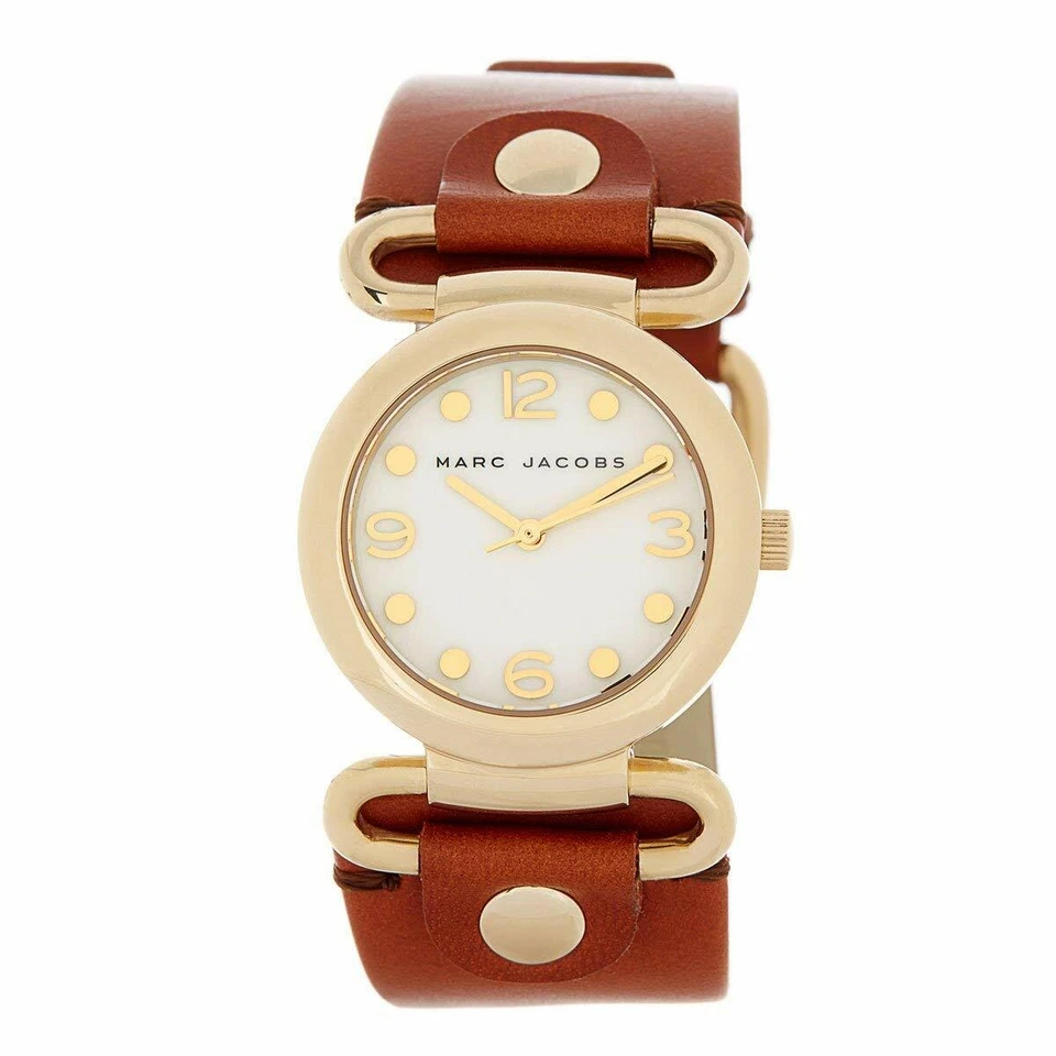 Marc Jacobs Molly White Dial Gold Tone Brown Leather Women's Watch MBM8521 Sd9