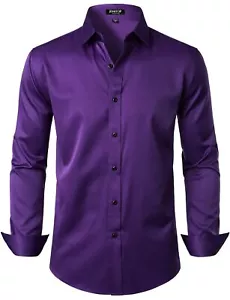 Men's Stretch Wrinkle Free Dress Shirts Formal Wedding Prom Long Sleeve Slim ... - Picture 1 of 6