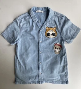 H&M kids size 8 blue denim button up shirt characters, VGUC - Picture 1 of 2