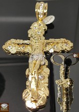Solid Real 10k Gold Nugget Jesus Crucifix Cross Pendant Charm, 4 Inch, Men,big N