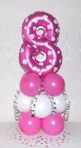 ALTER 8 MÄDCHEN - ACHT - ROSA HERZ ZAHL FOLIENBALLON TISCHDEKO AUFSTELLER - Bild 1 von 10