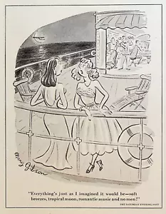 Mary Gibson Cartoonist Comic Panel Print 1953 Night Ship Cruise Band Moon Light - Picture 1 of 2