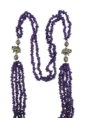 COLAR LONGO VINTAGE MULTI-FIOS DE AMETISTA NATURAL CHIP + CONTAS DE ELEFANTE ACENTO - Imagem 1 de 4