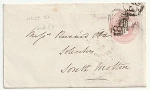 1856 1d PINK POSTAL STATIONERY ENV =848= NUMERAL WARMINSTER & WEST ST SUB PO - Picture 1 of 2