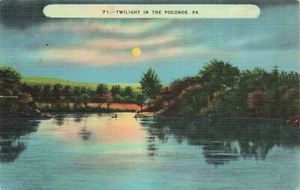 Postcard Twilight in the Poconos Pennsylvania Linen - Picture 1 of 2