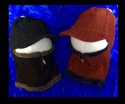 2pk GOEGU Best Deluxe 3 In 1 fur lined winter hat,Zip Up Collar,visor,65% cotton - Image 1 of 4
