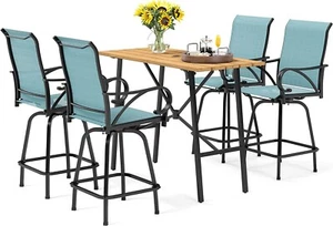 5 Piece Outdoor Bar Sets Patio Dining Table Chairs Swivel Bar Stool Height Table - Picture 1 of 13
