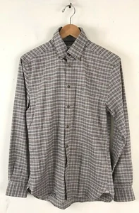 JOS A BANK Mens Size Small Tailored Fit Gray & Brown Plaid Button Down Shirt - Picture 1 of 4