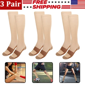 3 Pairs Copper Compression Socks 20-30mmHg Graduated Support Mens Womens S/M-XXL - Bild 1 von 16