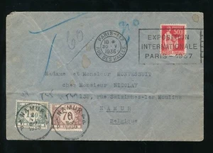 BELGIEN PORTO FÄLLIG 1936 aus FRANKREICH EXPO SPRUCH 1F40 + 70c NAMUR - Bild 1 von 1