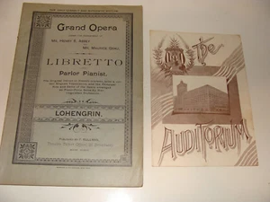 1891 libreto de ópera Lohengrin de Wagner y programa de teatro auditorio de Chicago - Imagen 1 de 5