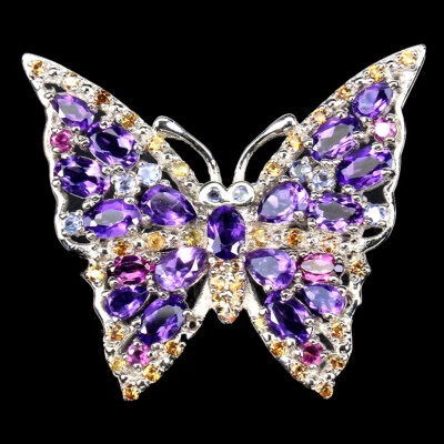 925纯银戒指紫水晶蓝宝石天然宝石珠宝蝴蝶Si — 第 1/4 张图片